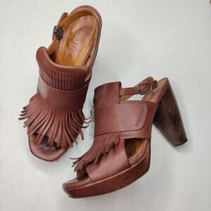 Coclico Anthropologie 'Fito' Brown Leather Fringe Peep Toe Sandals Size 36